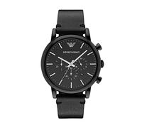 Emporio Armani Reloj Hombre, Movimiento cronógrafo de cuarzo, 46mm Caja de acero negro con correa de piel, AR1918, Negro
