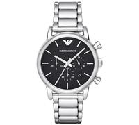 Emporio Armani Reloj Hombre, Movimiento cronógrafo de cuarzo, caja de acero inoxidable plateado de 41 mm con correa de acero inoxidable, AR1853, Tono plateado y negro