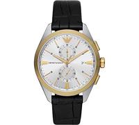 Emporio Armani Reloj Hombre, Movimiento de cuarzo, 43 mm Caja de acero negro con correa de piel, AR11498, Gris claro y tono dorado