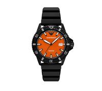 Emporio Armani Reloj Hombre, Movimiento de Cuarzo a Tres Agujas con Fecha y Caja de 42mm con Correa de Silicona, Negro y Naranja