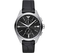 Emporio Armani Reloj Hombre Movimiento de cuarzo/crono Caja de 43 mm con correa de piel AR11542, Gris oscuro y negro
