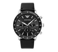 Emporio Armani Reloj Hombre, Movimiento de cuarzo cronógrafo, 43mm Caja de acero inoxidable Multi con correa de piel, AR11243, Negro y tono plata