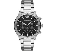 Emporio Armani Reloj Hombre, Movimiento de cuarzo cronógrafo, 43mm Caja de acero inoxidable plateada con correa de acero, AR11241, Gris claro y grafito