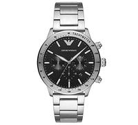 Emporio Armani Reloj Hombre, Movimiento de cuarzo cronógrafo, 43mm Caja de acero inoxidable plateada con correa de acero, AR11241, Gris claro y grafito