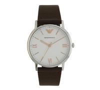 Emporio Armani Reloj Hombre, Movimiento de Tres manecillas con Fecha, Caja de 41mm de Acero Inoxidable Plateado con Correa de Piel, AR1692,