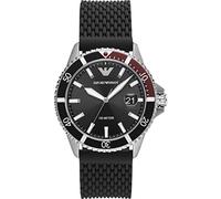 Emporio Armani Reloj Hombre, Movimiento de tres manecillas con fecha, caja de acero inoxidable plateado de 43 mm con correa de acero inoxidable, AR11341, Carbón y negro