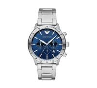 Emporio Armani Reloj Hombre, Movimiento cronógrafo, 43mm Caja de acero inoxidable plateado con correa de acero inoxidable, AR11306, Tono azul y plateado