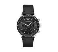 Emporio Armani Reloj Hombre, Movimiento de cuarzo cronógrafo, 43mm Caja de acero inoxidable Multi con correa de piel, AR11243, Negro y tono plata