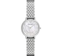 Emporio Armani Reloj Mujer, Movimiento de dos agujas, caja de acero de 28mm con correa de acero, AR2511, Tono plata y blanco perla