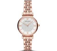 Emporio Armani Reloj Mujer, Movimiento de dos manecillas, 32mm Caja de acero con correa de acero, AR11244, Tono oro rosa y purpurina blanca