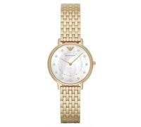 Emporio Armani Reloj Mujer, Movimiento de dos manecillas, caja de acero dorado de 32 mm con correa de acero, AR11007, Tono oro y blanco perla