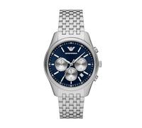 Emporio Armani Reloj para hombre de acero inoxidable con cronógrafo, AR11582, Tono plateado y azul oscuro