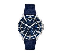Emporio Armani Reloj para hombre de acero inoxidable con cronógrafo, AR11588, Azul oscuro y tono plateado