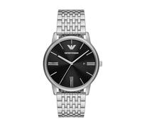 Emporio Armani Reloj para hombre de acero inoxidable con tres agujas y fecha, AR11600, Tono plata y negro azabache