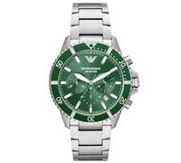 Emporio Armani Reloj para hombre, Movimiento de cuarzo, caja de 43 mm de acero inoxidable plateado con correa de acero inoxidable, AR11500, Tono plateado y verde