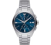 Emporio Armani Reloj para hombre Movimiento de cuarzo/crono Caja de 43 mm con correa de acero AR11541, Tono plateado y azul agua