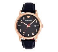 Emporio Armani Reloj para hombre, movimiento Fecha a dos manecillas, caja de 43mm de acero inoxidable color oro rosa con correa de piel, AR11135, Azul oscuro y tono oro rosa