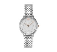 Emporio Armani Reloj de señora, movimiento de dos manecillas, caja de acero inoxidable plateado de 32 mm con correa de acero inoxidable, AR80023, Conjunto tono plata y gris claro