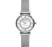 Emporio Armani Reloj para mujer, 32mm movimiento de cuarzo a dos agujas con correa de acero en tono plateado, Tono plata y blanco