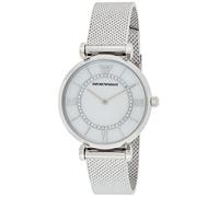 Emporio Armani Reloj para mujer, 32mm movimiento de cuarzo a dos agujas con correa de acero en tono plateado, Tono plata y blanco