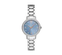 Emporio Armani Reloj para mujer de acero inoxidable con tres agujas, AR11585, Tono plata y purpurina azul claro