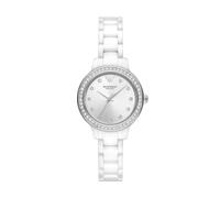 Emporio Armani Reloj para mujer de cerámica blanca plateada con tres agujas, AR70013