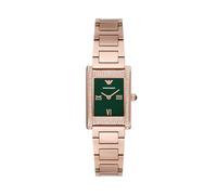 Emporio Armani Reloj Rectangular de Dos manecillas para Mujer; Reloj de Vestir para Mujer, Oro Rosa/Verde., Genni