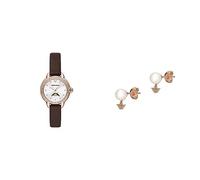 Emporio Armani - Reloj y Pendientes de señora - Reloj de Acero Inoxidable Tono Oro Rosa y Pendientes de Perlas Blancas