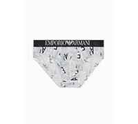 Emporio Armani Stretch Cotton All Over Bold Logo Brief Hombre, Multicolor (Marine Logo Print/White), M