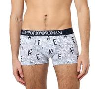Emporio Armani Stretch Cotton All Over Bold Logo Trunk Hombre, Multicolor (Marine Logo Print/White), XL