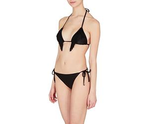 Emporio Armani Swimwear Women's Fringes Lycra Triangle String and Brief Bikini Set, Black, XL, Negro, XL
