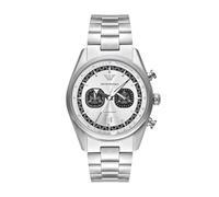 Emporio Armani Reloj Hombre, Cronógrafo Cuarzo 2 subesferas y Caja de 42mm con Correa de Acero, Negro y Tono Plata