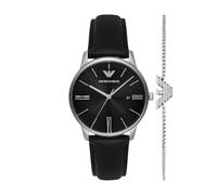 EMPORIO ARMANI Watch For Men, Quartz Three Hand Date Movement and 39mm Case Size with Stainless Steel or Leather Strap