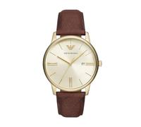 EMPORIO ARMANI Watch For Men, Quartz Three Hand Date Movement and 42mm Case Size with Leather Strap
