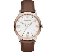 EMPORIO ARMANI Watch For Men, Quartz Three Hand Date Movement and 43mm Case Size with Leather Strap