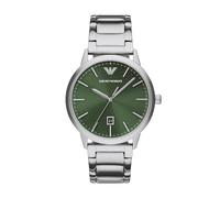 Emporio Armani Reloj Analógico para para Hombre de Cuarzo con Correa en Acero Inoxidable AR11575, Tono Plateado y Verde