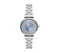 Emporio Armani Reloj para mujer, 32mm movimiento de cuarzo a dos agujas con correa de acero en tono plateado, Tono plateado y azul agua