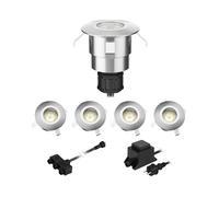 ledscom.de Lámpara LED empotrable de suelo Atria para exteriores aluminio blanco cálido, 14lm c/u, IP65, 40mm Ø, juego de 5
