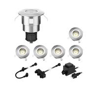 ledscom.de Lámpara LED empotrable de suelo Atria para exteriores aluminio blanco cálido, 14lm c/u, IP65, 40mm Ø juego de 6