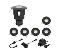 ledscom.de Luminaria LED de suelo ATRIA para uso exterior, IP65, negra, redonda, 40mm Ø, blanco cálido Juego de 6