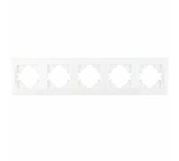 Empotramiento blanco, marco 5 elementos, diseño horizontal, ideal para instalaciones eléctricas decorativas y funcionales.