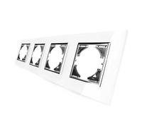 Empotramiento de cristal blanco con marco, 4 elementos horizontales, ideal para instalaciones eléctricas y decorativas.