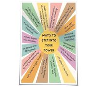 Empowerment & Positive Psychology Poster, Ways to Step Into Your Power Affirmations, Mental Health Wall Art for Therapy Office Decor(Framed,08x12inch(20x30cm))