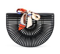 Emprier Bolsas de bambú vintage para mujer, hechas a mano, para verano, playa, bolsos de mano, Negro -, Large