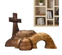 Empty Tomb Easter Decor, Wooden Cross Empty Tomb Statue, The Empty Tomb Easter Scene and Cross, Jesus Nativity Scene Decor, Easter Tray Bundle Kit, Easy Removable Easter Statue Decor for Home