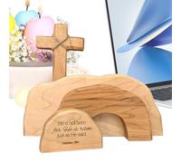 Empty Tomb Easter Decoration Set | Wood, Natural Brown | Jesus Resurrection Scene | Tiered Tray Decor For Home, Tabletop, Office, Church