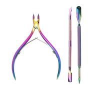 Empujador de cutículas profesional de acero inoxidable, cortador de uñas, tijeras, alicates, kits de manicura, herramienta limpiadora para el cuidado de las uñas, 3 piezas, juego de colores B