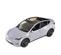 EMRGAZQD Réplica De Coche Vehículos De Motor 1/24, Modelo For Tesla Y Modelos De Aleación Fundida Coche con Luz De Sonido Función De Extracción Trasera Regalos Colección Coche Modelo a Escala(Silver)