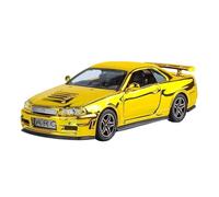 EMRGAZQD Réplica De Coche Vehículos De Motor 1:32 For Nissan GTR-R34, Modelo De Coche Aleación De Zinc A Escala Simulación Modelo Metal Adornos Decorativos For El Hogar Coche Modelo a Escala(Gold)