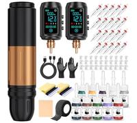 EMRICE Pistola de tatuaje inalámbrica profesional con pantalla colorida, 4 velocidades ajustables 6200 RPM, carrera de 3.5 mm y batería de 1600 mAh, carga tipo C, cuerpo de aluminio negro dorado para